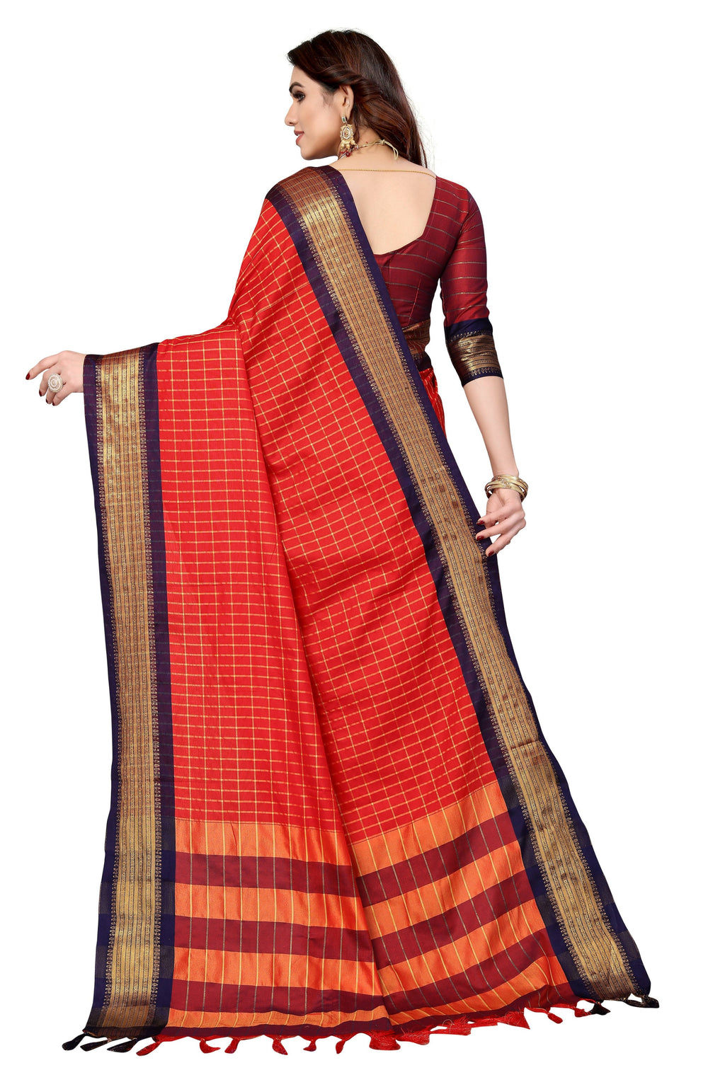 Vamika Weaving Red Cotton Silk Saree | Grocsy