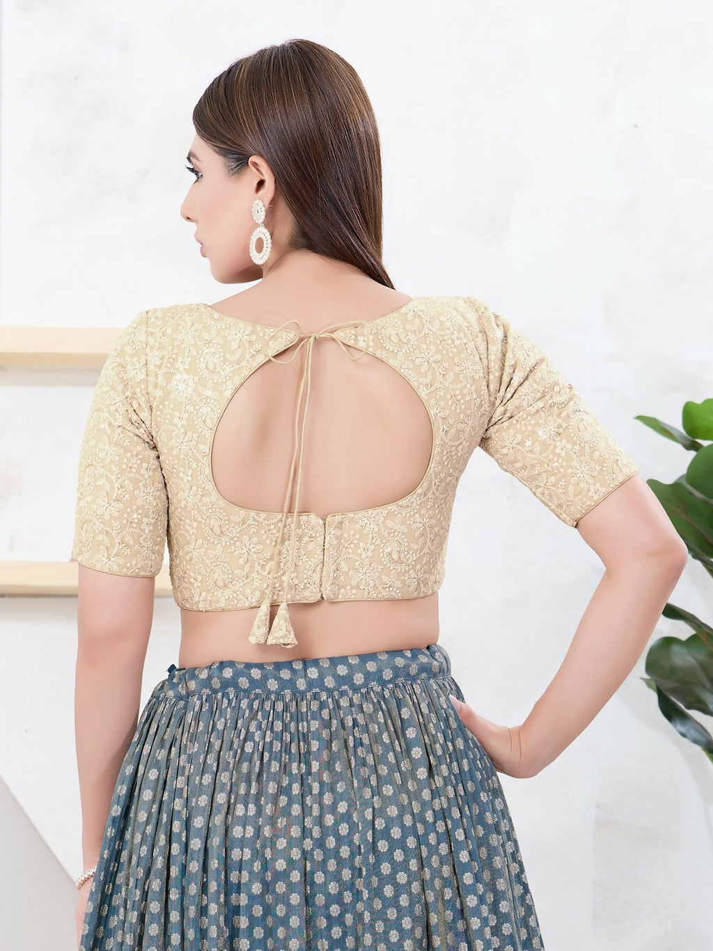 Joban Fashion Gold Shift Elbow Sleeveless Back Open Blouse | Grocsy