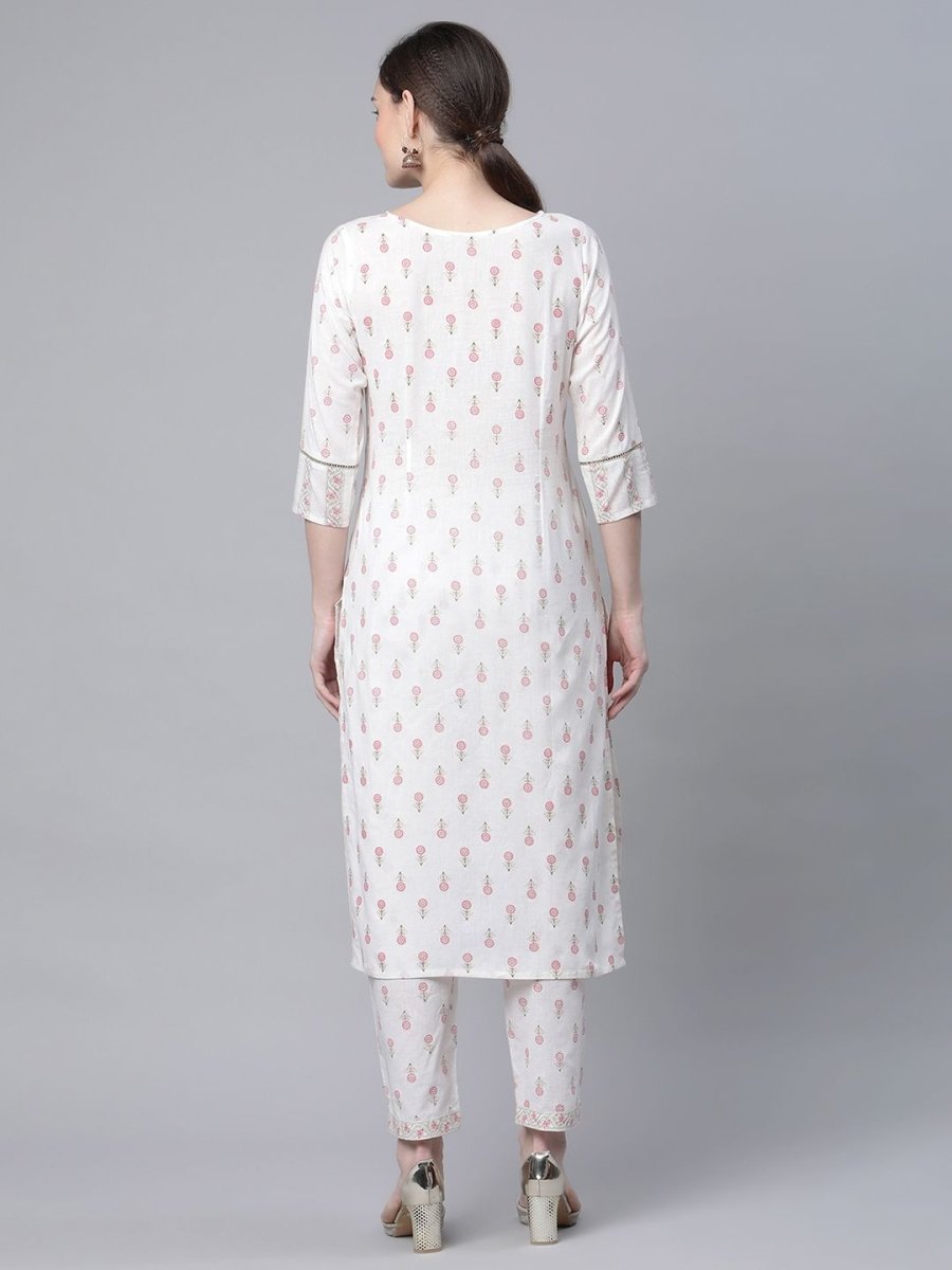 Ahalyaa Women White Pure Cotton Printed Kurta Pant Set | Grocsy