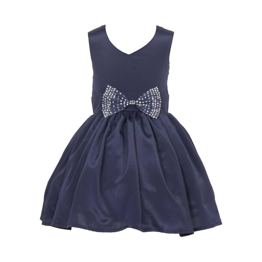 Asmaani Baby Girl's Navy Blue Color Satin Knee Length Frock (AS-DRESS-22015) | Grocsy
