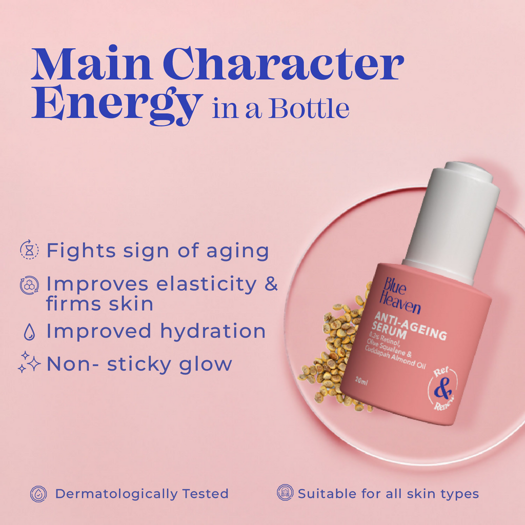 Blue Heaven 0.3% Retinol Serum With 10% Olive Squalane & 0.5% Cuddapah Almond Oil Face Serum | Grocsy