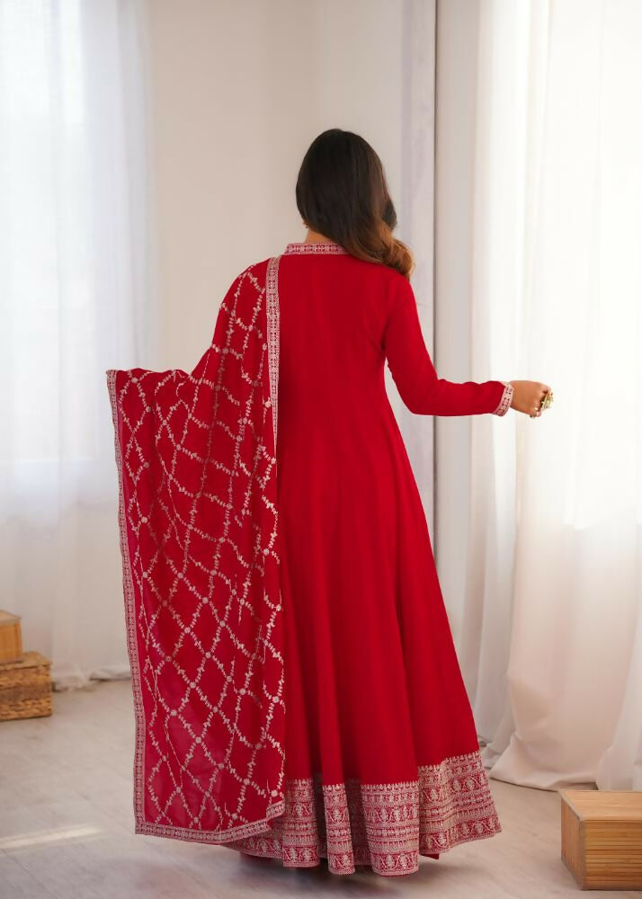 Lehenga Mart Designer Anarkali Suit With Kurta, Dupatta For Women-Red | Grocsy