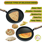 Amicus Pure Iron Tawa for Dosa Roti Chapati Paratha, Flat Iron Dosa Tava with Wooden Handle | Grocsy