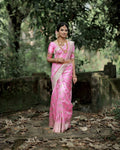 DEIANA'S Beautiful Designer Golden zari Soft Lichi Silk Saree - Baby pink | Grocsy