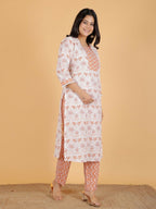 Aramya White Soft Cotton Floral Print Straight Kurta Set for Women | Grocsy