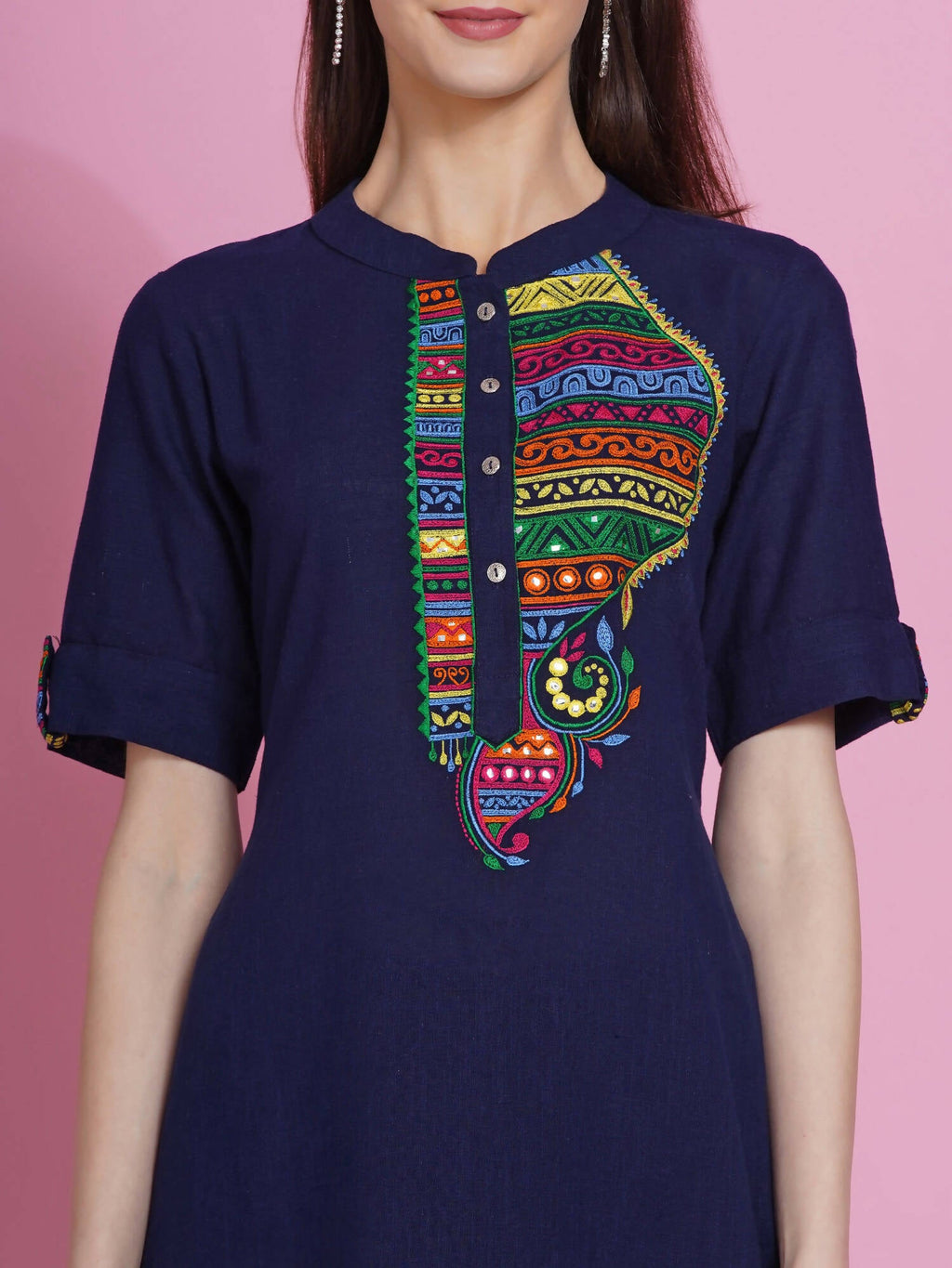 Women Republic Navy Blue Cotton Embroidered Kurta With Pants | Grocsy