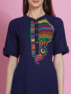 Women Republic Navy Blue Cotton Embroidered Kurta With Pants | Grocsy