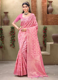 Pink Cotton Zari Woven Design Saree with Unstitched Blouse Piece - Aachal | Grocsy