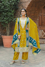 Teeya Creation Mustard Color Chinon Silk Heavy Work Fully Stitched Pakistani Salwar Suit | Grocsy