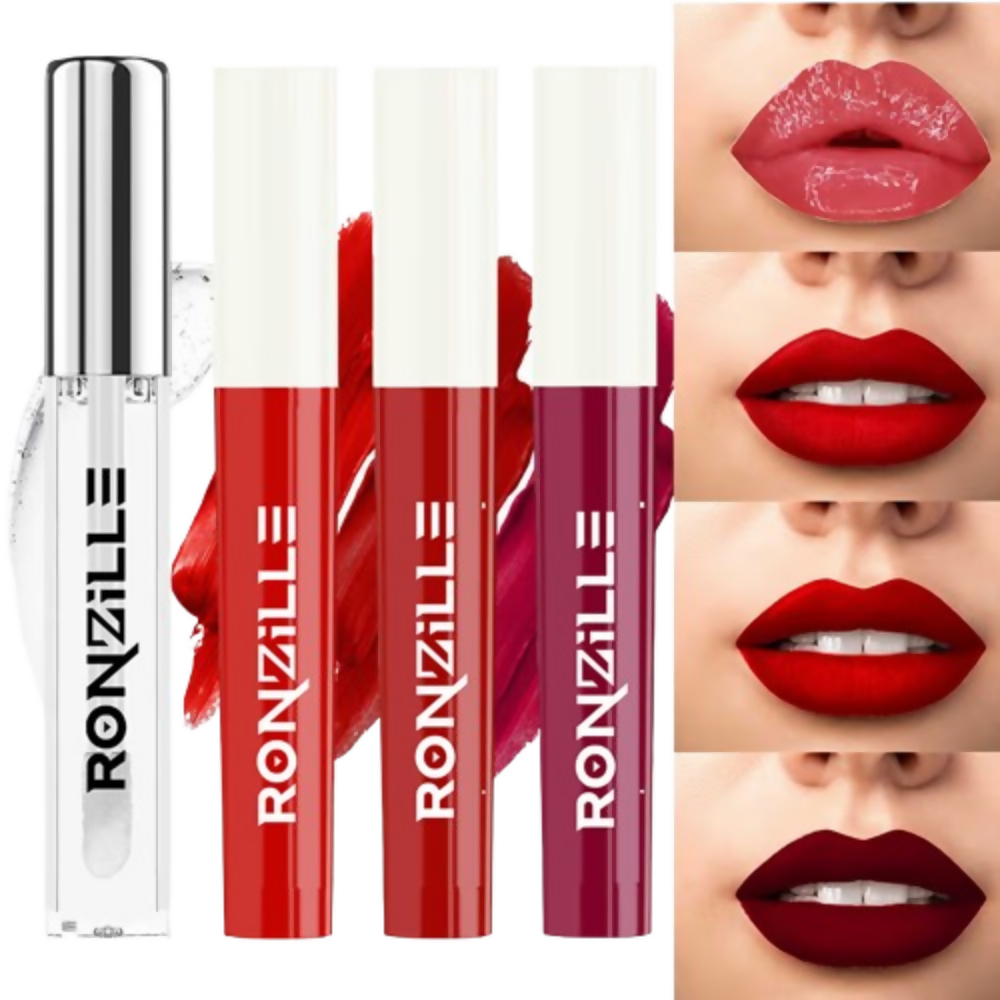 Ronzille Non Transfer Matte Liquid Lipstick Plus Lip Gloss - Reds And Maroons | Grocsy