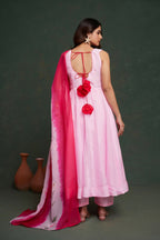 Aayaa Viscose Organza Dyeable Hand Painted Suit - Light Pink | Grocsy