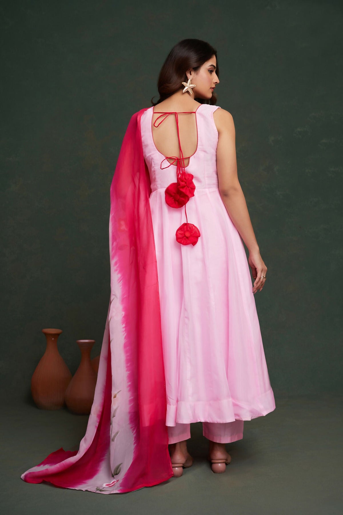 Aayaa Viscose Organza Dyeable Hand Painted Suit - Light Pink | Grocsy