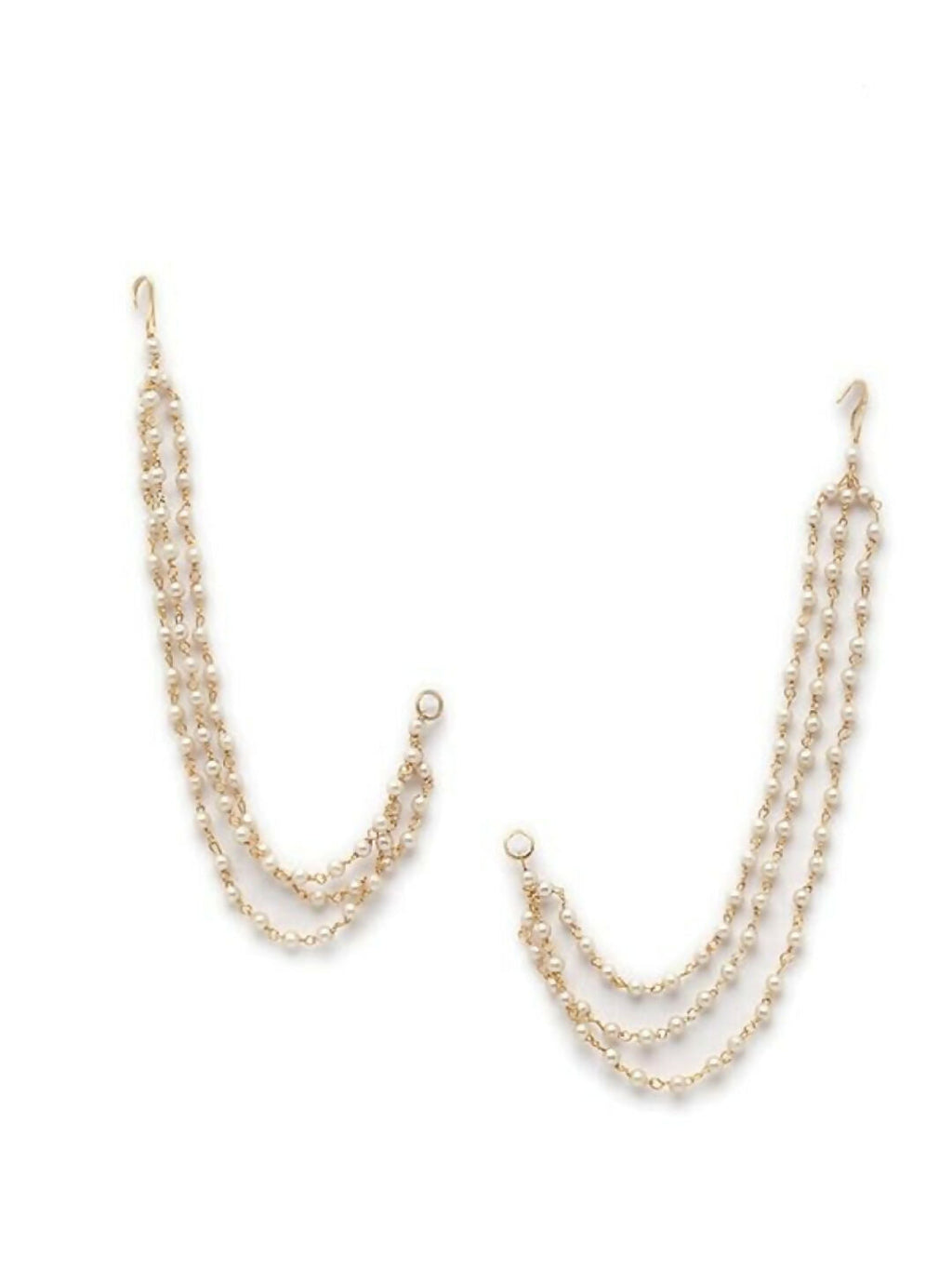 NVR Pearl Studded Classic Gold-Polished 3 Line Ear Chain Ear Cuff | Grocsy