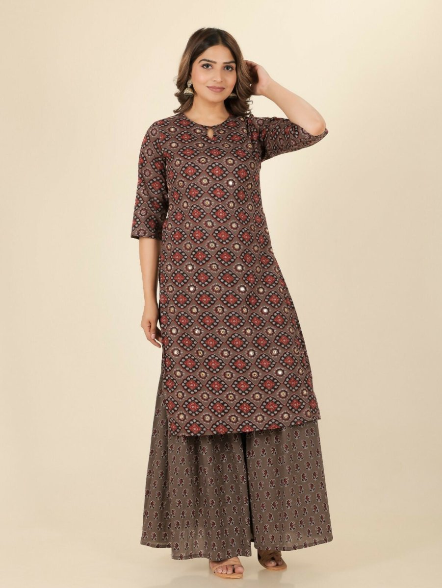 Aramya Brown Soft Cotton Geometric Straight Kurta for Women | Grocsy