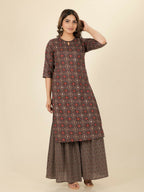 Aramya Brown Soft Cotton Geometric Straight Kurta for Women | Grocsy