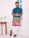 Anaita Teal Dola Silk Straight Kurta With Foil Work | Grocsy