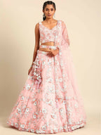 House of Panchhi Pink Net Sequins and Zarkan embroidery Lehenga choli & Dupatta | Grocsy