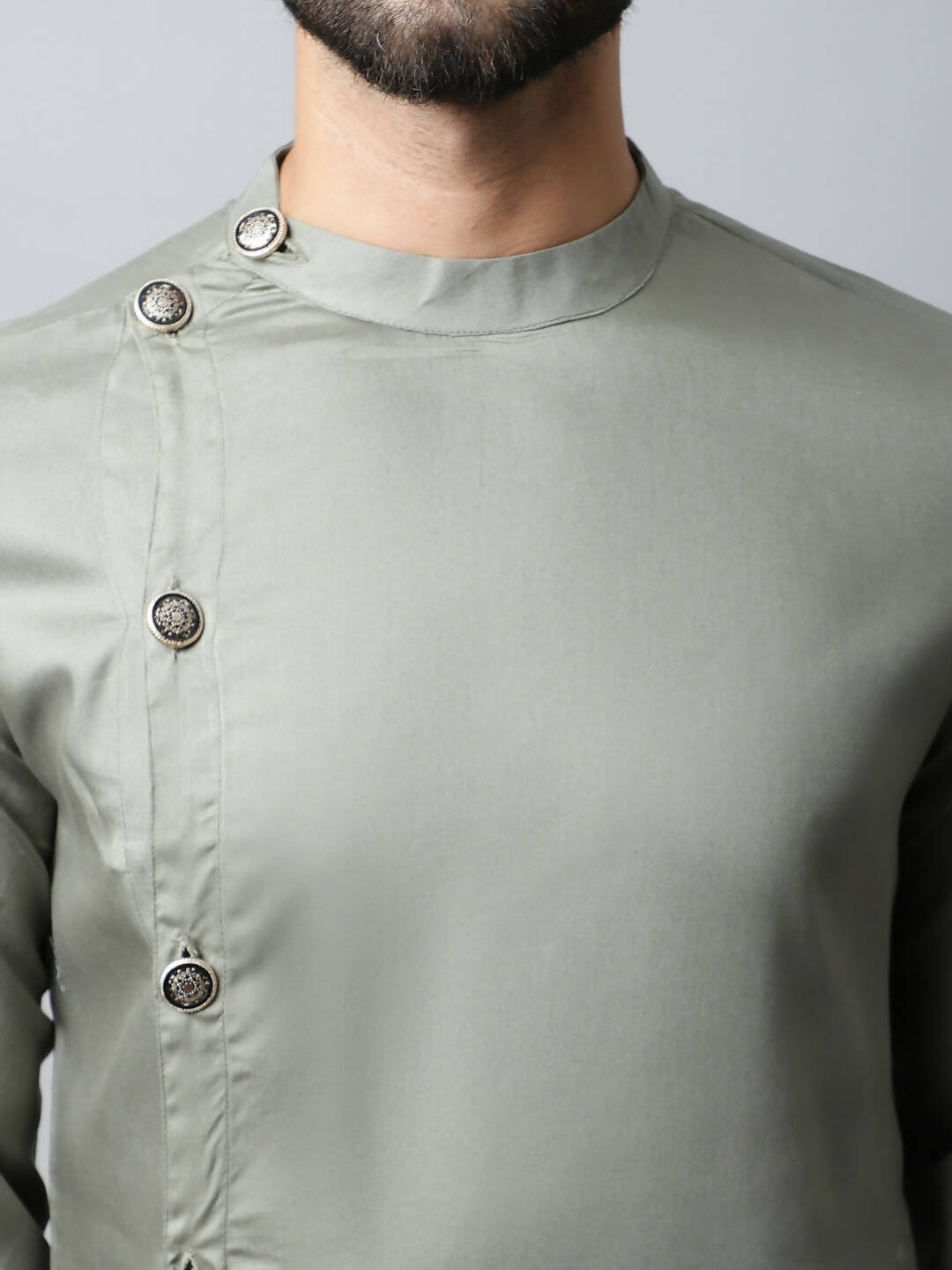 Even Apparels Grey Color Pure Cotton Sherwani Men's Kurta With Asymetrical Cut (SLD1181) | Grocsy