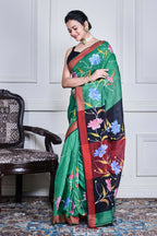 Morchari Multicolour Cotton Handloom Mirror Work Saree Unstitched Blouse | Grocsy