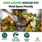 The Indus Valley TurboCuk Tri-ply Stainless Steel Biryani Cooking Pot/Casserole, Premium Quality, 3 Layer Thick Body, Cool Silicone Handles, 100% Toxin-free, Non-stick, Induction & Gas, Spatula, 2.9L | Grocsy