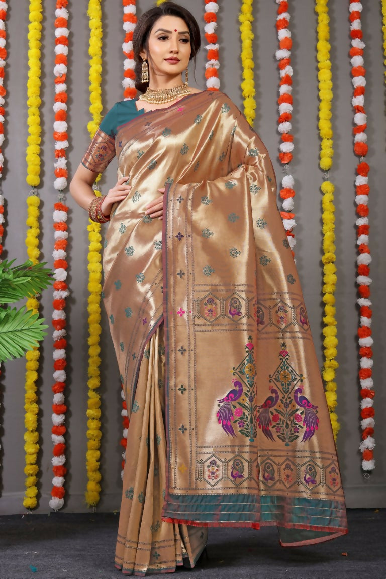Jyoti Fashion Women's Grey Paithani Silk Zari Woven Saree with Blouse | Grocsy