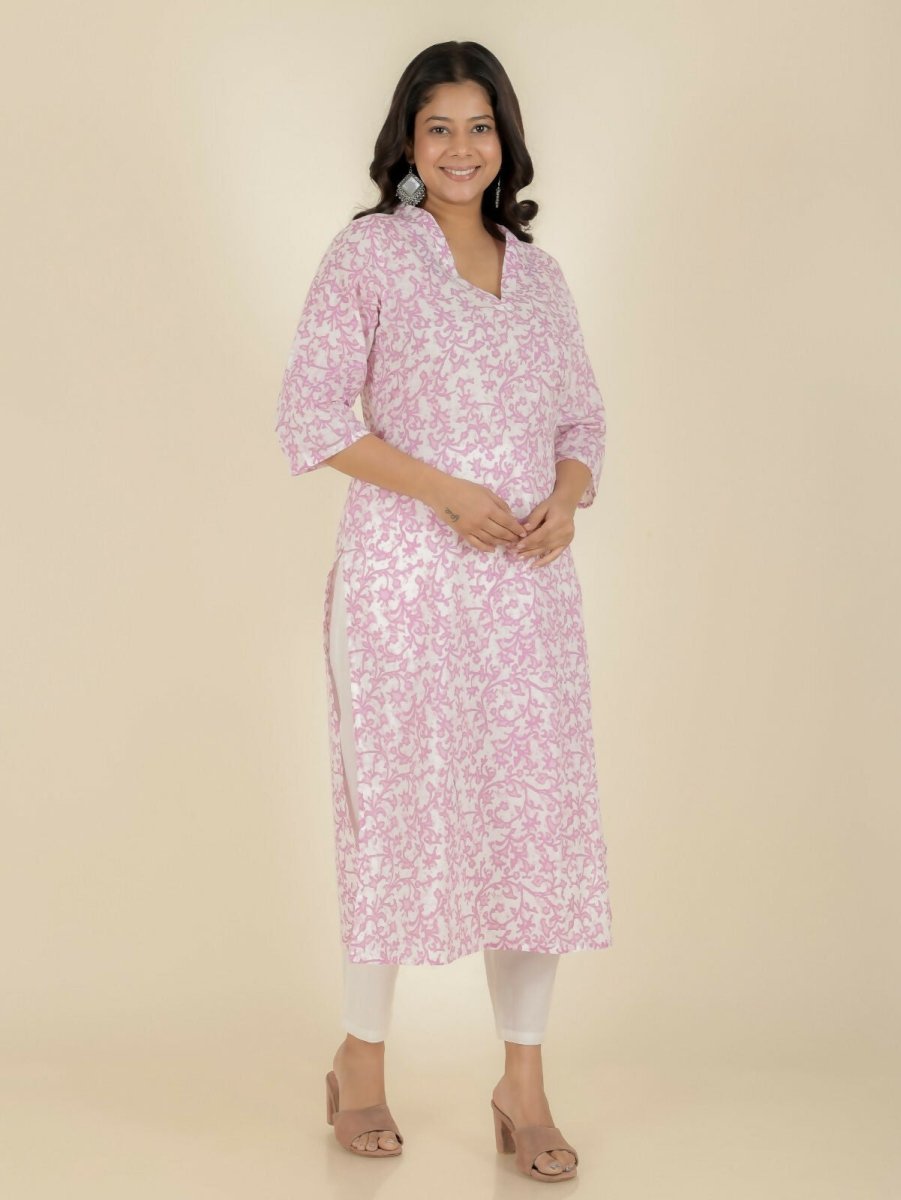 Aramya Straight Soft Cotton Floral Print Women's Kurta - White | Grocsy