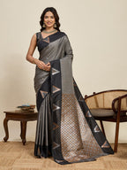 Vedant Vastram Soft Litchi Silk Banarasi Silk Jacquard Saree - Black | Grocsy