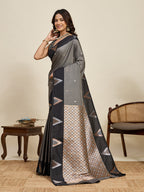 Vedant Vastram Soft Litchi Silk Banarasi Silk Jacquard Saree - Black | Grocsy