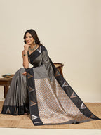 Vedant Vastram Soft Litchi Silk Banarasi Silk Jacquard Saree - Black | Grocsy