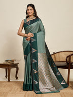 Vedant Vastram Soft Litchi Silk Banarasi Silk Jacquard Saree - Green | Grocsy
