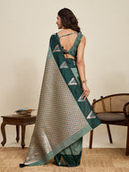 Vedant Vastram Soft Litchi Silk Banarasi Silk Jacquard Saree - Green | Grocsy