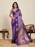 Vedant Vastram Soft Litchi Silk Banarasi Silk Jacquard Saree - Lavender | Grocsy