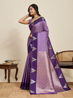 Vedant Vastram Soft Litchi Silk Banarasi Silk Jacquard Saree - Lavender | Grocsy