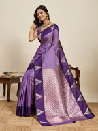 Vedant Vastram Soft Litchi Silk Banarasi Silk Jacquard Saree - Lavender | Grocsy
