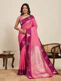 Vedant Vastram Soft Litchi Silk Banarasi Silk Jacquard Saree - Pink | Grocsy