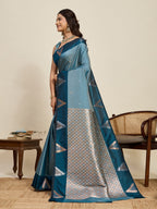 Vedant Vastram Soft Litchi Silk Banarasi Silk Jacquard Saree - Rama | Grocsy