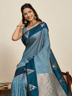 Vedant Vastram Soft Litchi Silk Banarasi Silk Jacquard Saree - Rama | Grocsy