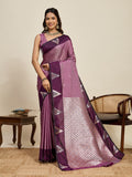 Vedant Vastram Soft Litchi Silk Banarasi Silk Jacquard Saree - Wine | Grocsy