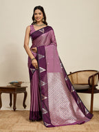 Vedant Vastram Soft Litchi Silk Banarasi Silk Jacquard Saree - Wine | Grocsy