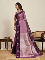 Vedant Vastram Soft Litchi Silk Banarasi Silk Jacquard Saree - Wine | Grocsy