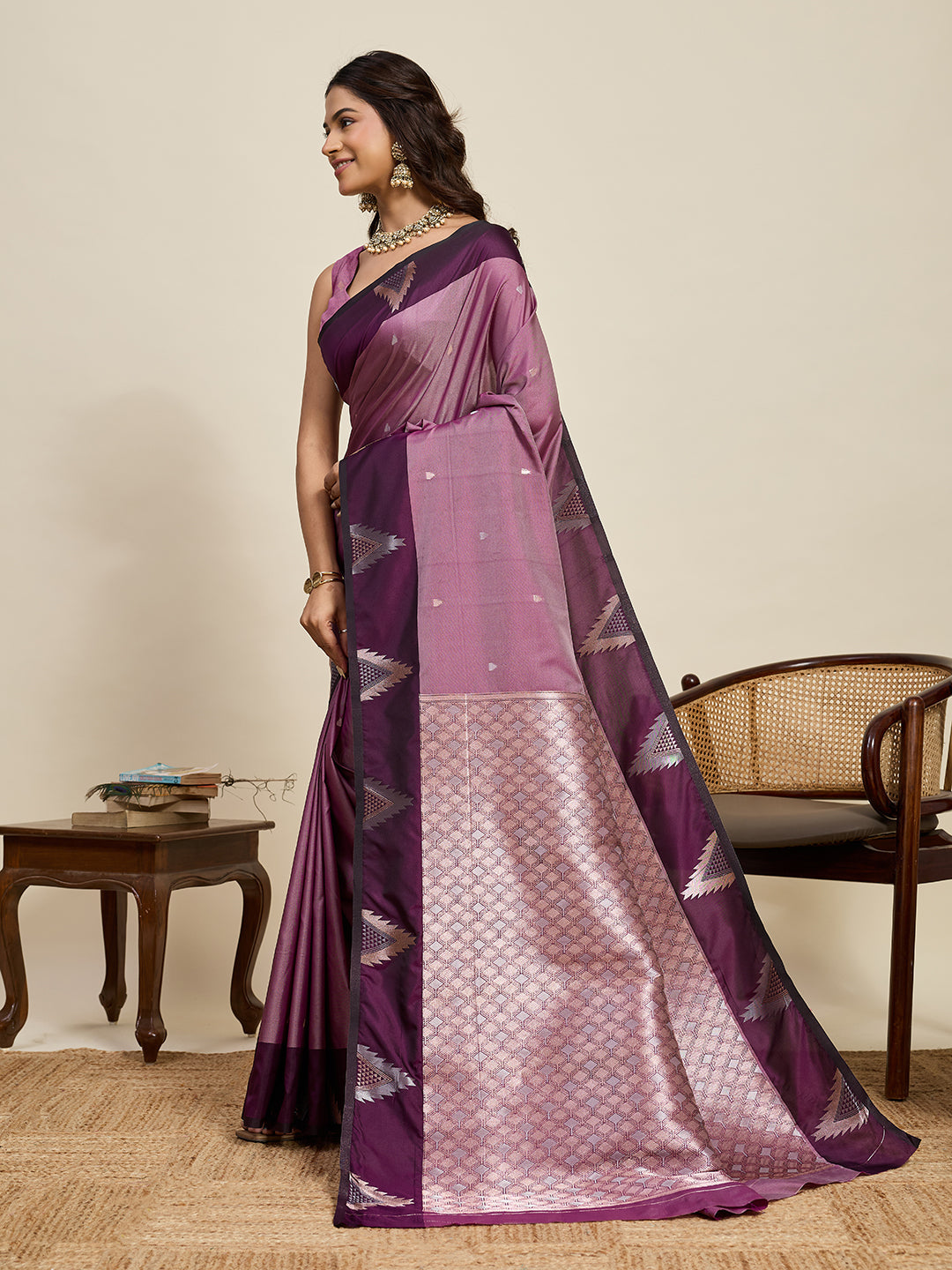 Vedant Vastram Soft Litchi Silk Banarasi Silk Jacquard Saree - Wine | Grocsy