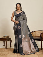 Vedant Vastram Soft Litchi Silk Banarasi Silk Jacquard Saree - Black | Grocsy