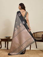 Vedant Vastram Soft Litchi Silk Banarasi Silk Jacquard Saree - Black | Grocsy
