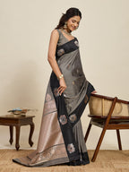 Vedant Vastram Soft Litchi Silk Banarasi Silk Jacquard Saree - Black | Grocsy