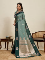 Vedant Vastram Soft Litchi Silk Banarasi Silk Jacquard Saree - Green | Grocsy