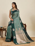 Vedant Vastram Soft Litchi Silk Banarasi Silk Jacquard Saree - Green | Grocsy