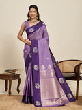 Vedant Vastram Soft Litchi Silk Banarasi Silk Jacquard Saree - Lavender | Grocsy