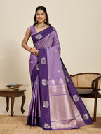Vedant Vastram Soft Litchi Silk Banarasi Silk Jacquard Saree - Lavender | Grocsy