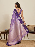 Vedant Vastram Soft Litchi Silk Banarasi Silk Jacquard Saree - Lavender | Grocsy