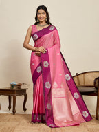 Vedant Vastram Soft Litchi Silk Banarasi Silk Jacquard Saree - Pink | Grocsy